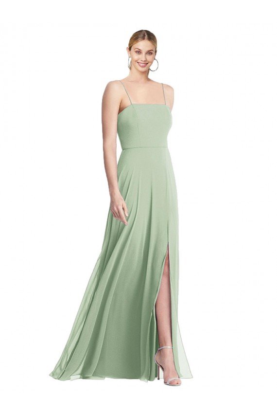 Sleek Spaghetti Straps Low Back Square Neck Maxi Chiffon Formal Dress