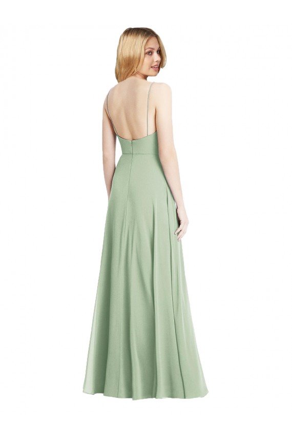 Sleek Spaghetti Straps Low Back Square Neck Maxi Chiffon Formal Dress