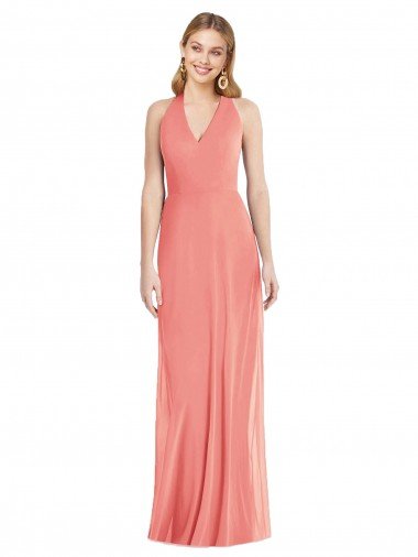 Shop V-Neck Halter Chiffon Maxi Formal Dress Open Back