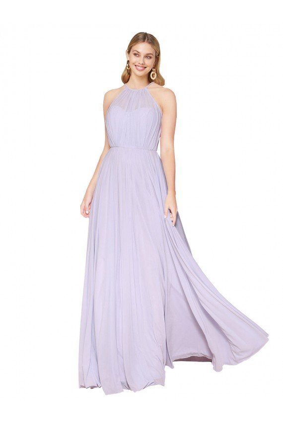 High Neck Halter Shirred Chiffon Formal Dress