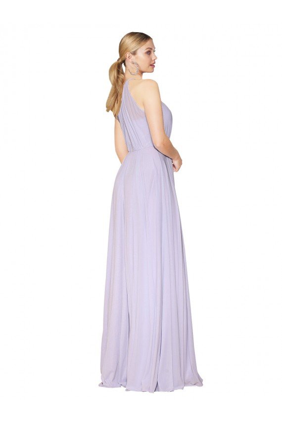 High Neck Halter Shirred Chiffon Formal Dress