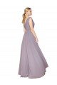 Draped Floor Length High Neck V-Back Chiffon Formal Dress with Shirred Bodice