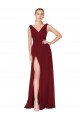Draped Mermaid Long V-Neck Chiffon Formal Dress with High Slit