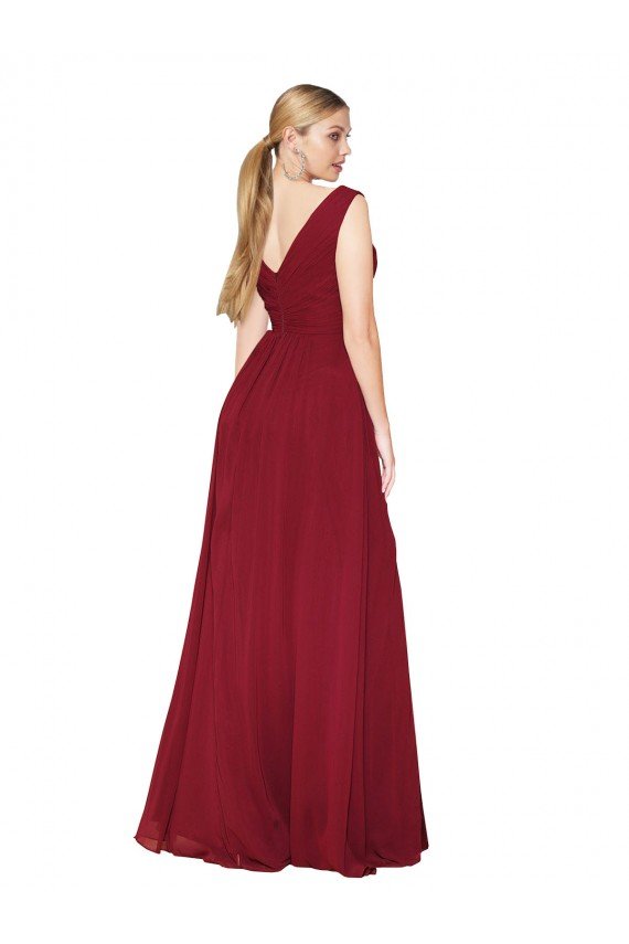 Draped Mermaid Long V-Neck Chiffon Formal Dress with High Slit