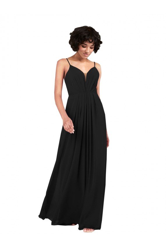 Simple V-Neckline Chiffon Formal Dress with Pleated Skirt