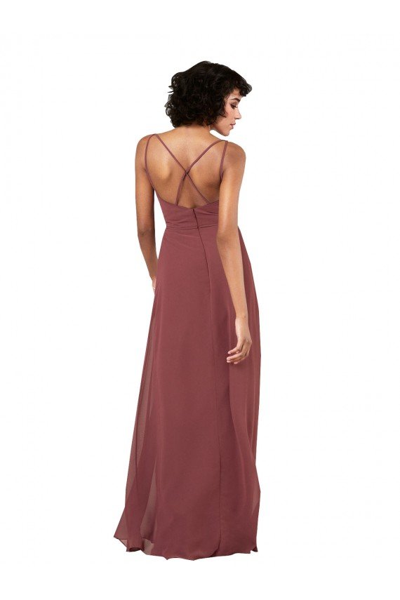 Simple V-Neckline Chiffon Formal Dress with Pleated Skirt