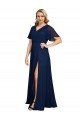 Chiffon V-Neck Short Sleeves Long Formal Dress with High Slit