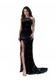 High Neckline Lace Open Back Formal Dress with High Slit