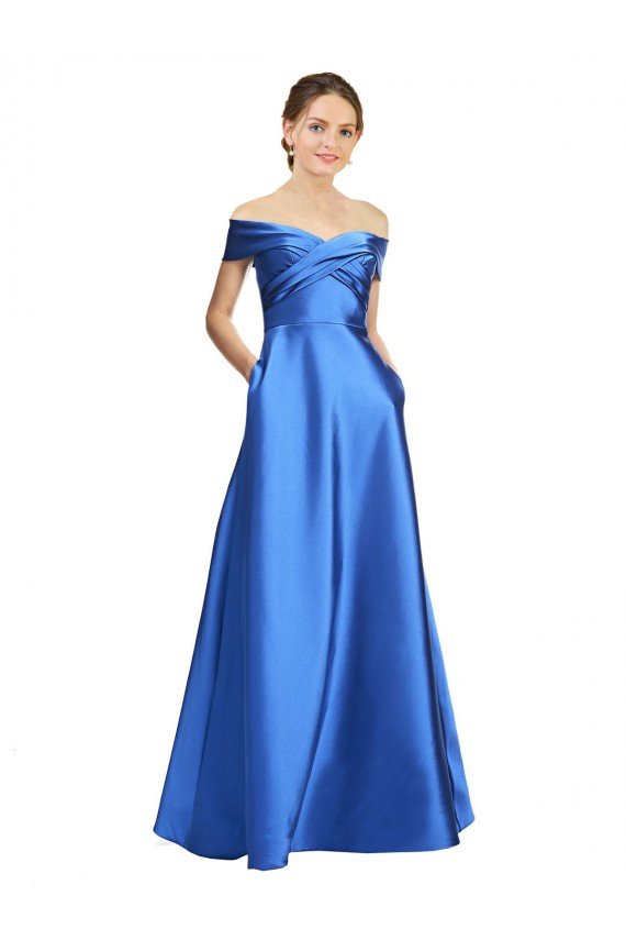 Sleeveless Off the Shoulder Ball Gown Satin Formal Dress