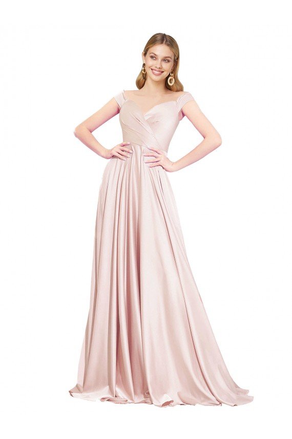 A-Line Off the Shoulder Sweetheart Satin Formal Dress