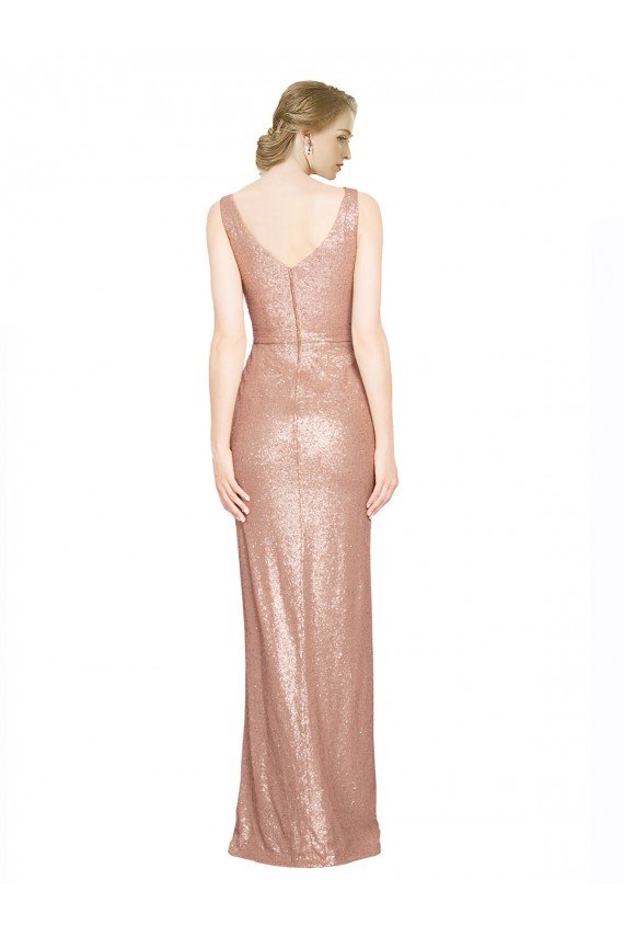 Draped V-Neck Striking Sheath Floor Length Sequin Formal Dress