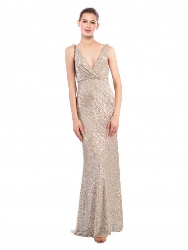 Shop Faux Surplice V-Neck Slim Sparkling Sequin Formal Dress