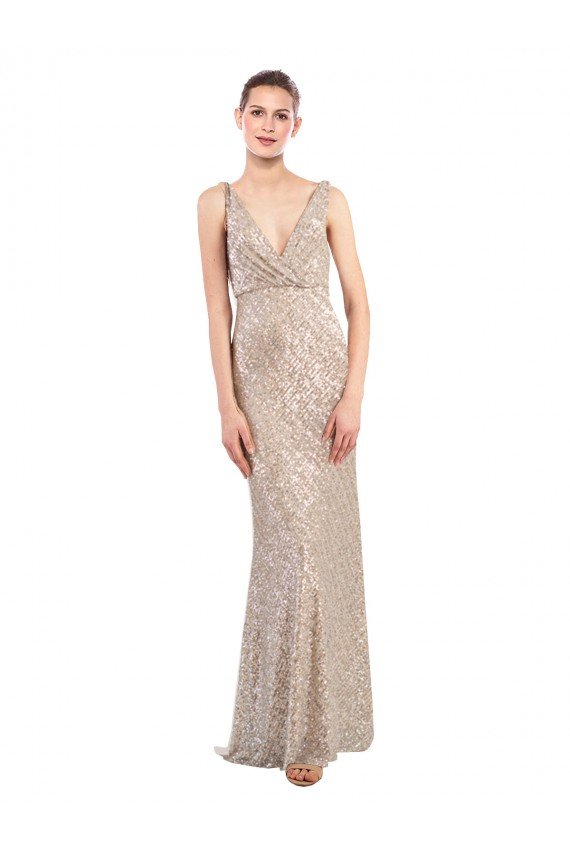 Faux Surplice V-Neck Slim Sparkling Sequin Formal Dress