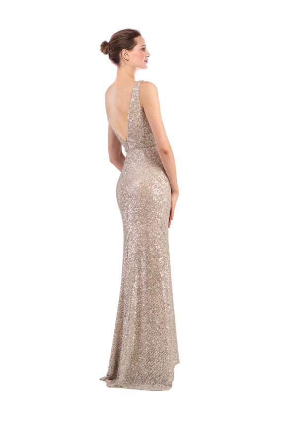 Faux Surplice V-Neck Slim Sparkling Sequin Formal Dress