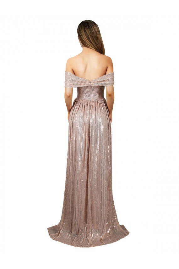 Strapless Scoop Neck Off the Shoulder Long Sequin Formal Dress with High Slit