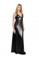 Full Length A-Line Sequin Formal Dress with Spaghetti Straps V-Neckline