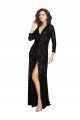 Deep V-Neckline Full Back Long Sleeves Sparkling Sequin Formal Dress with High Slit