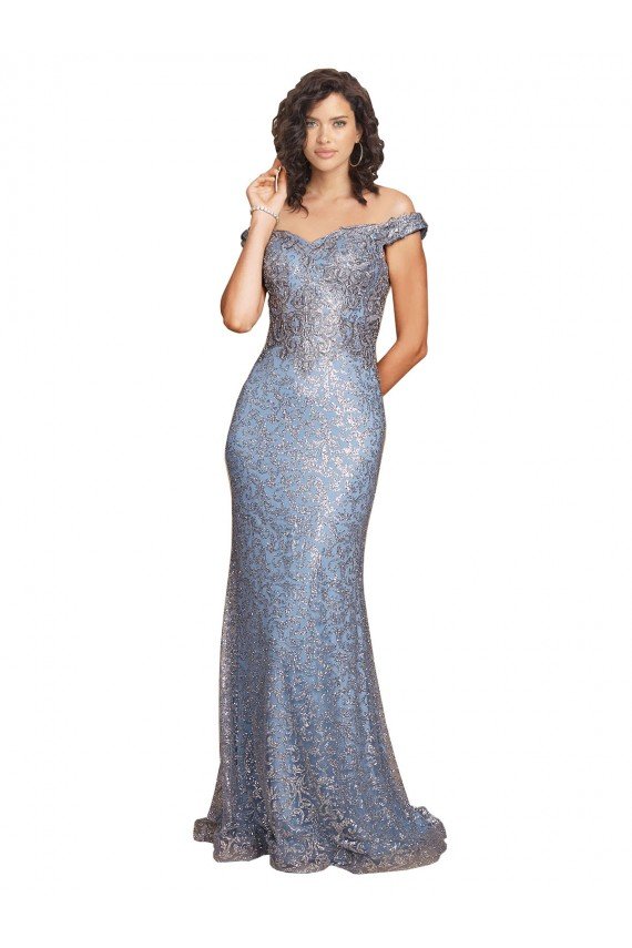 Off the Shoulder Sweetheart Neckline Sequin Formal Dress with Thigh High Slit