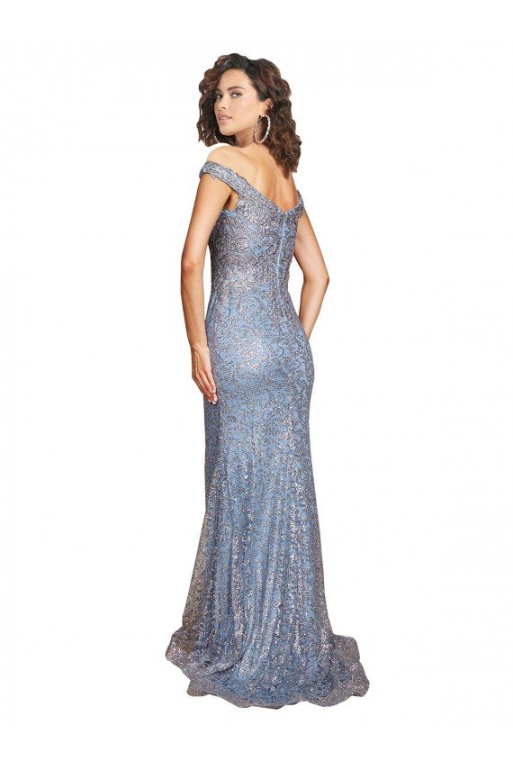 Off the Shoulder Sweetheart Neckline Sequin Formal Dress with Thigh High Slit