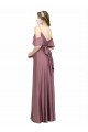 Draped Cold Shoulder Sleeves Long Silky Satin Formal Dress with Slit and Tie Back