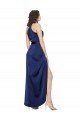 Full Length High Neck Wrap Silky Satin Formal Dress with Waist Tie