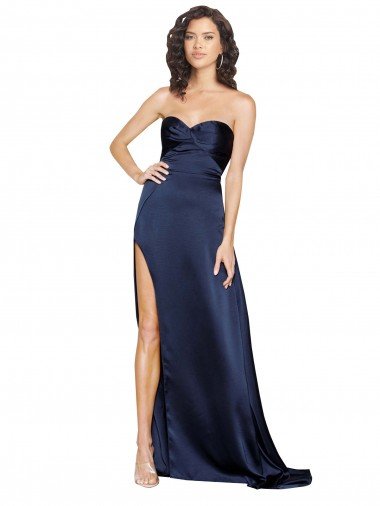 Shop Knotted Sweetheart Silky Satin Formal Dress with High Side Split