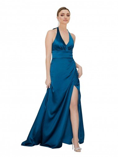 Shop Halter Neck Silky Satin Formal Dress