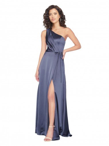 Shop Draped Silky Satin Formal Dress with Tied Waist