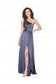 Draped Silky Satin Formal Dress with Tied Waist