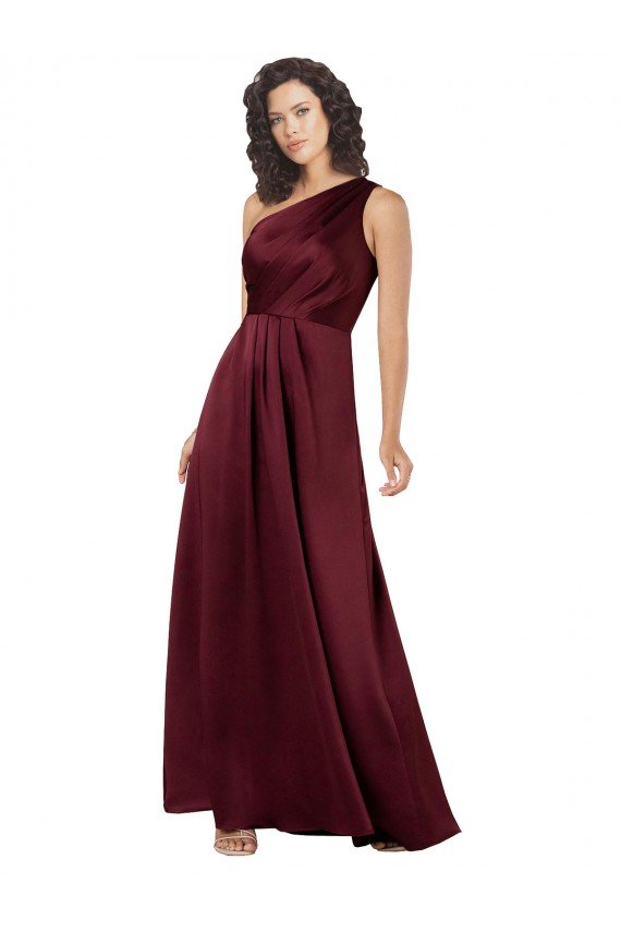 One Shoulder Silky Satin Formal Dress with Subtle Pleats