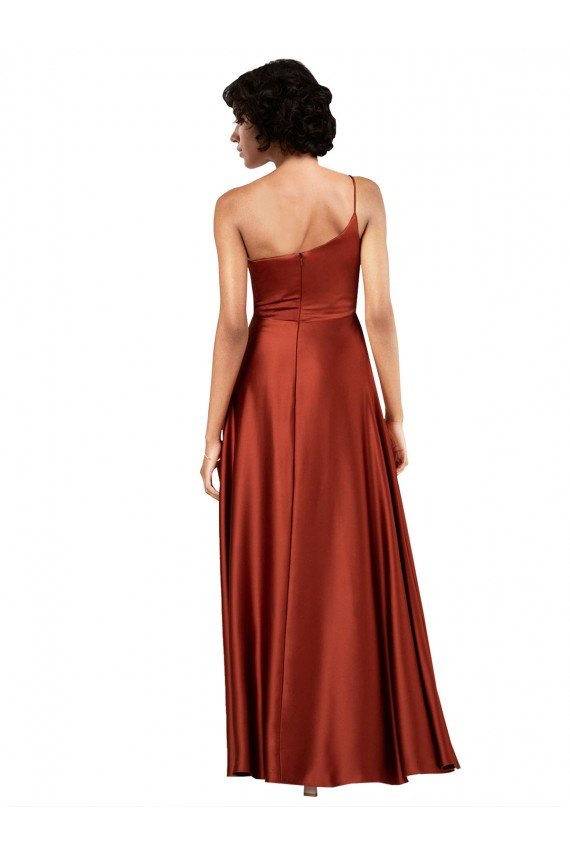 Sophisticated One Shoulder Silky Satin Formal Dress with Full Skirt