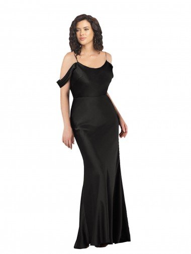 Shop Off the Shoulder Sleeves Silky Satin Formal Dress with Skirt Slit