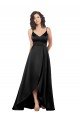 High Low V-Neckline Silky Satin Tulip Formal Dress with Wrap Skirt