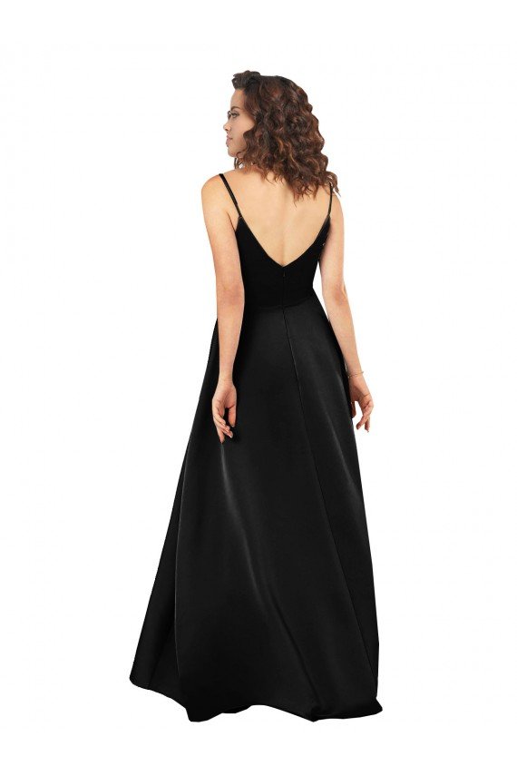 High Low V-Neckline Silky Satin Tulip Formal Dress with Wrap Skirt