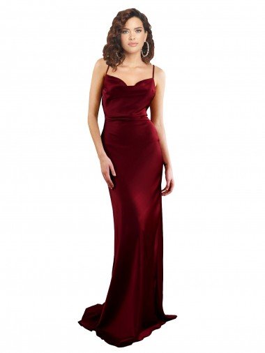 Shop Cowl Neck Long Criss Cross Open Back Silky Satin Formal Dress