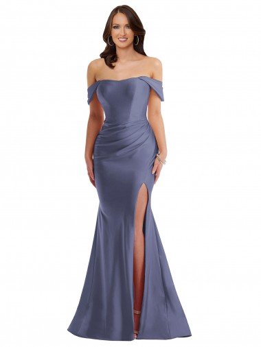 Shop Off the Shoulder Corset Silky Satin Mermaid Formal Dress with Side Slit