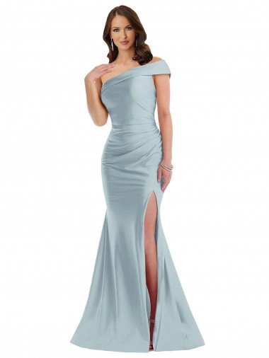 Shop Bias-Cuff One Shoulder Silky Satin Mermaid Formal Dress with Side Slit