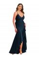 Pleated Wrap Ruffled High Low Silky Satin Formal Dress
