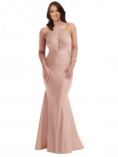 Shop Criss Cross Halter Open Back Silky Satin Mermaid Formal Dress