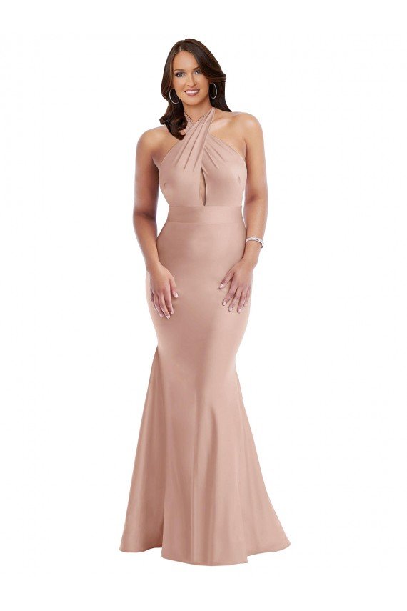 Criss Cross Halter Open Back Silky Satin Mermaid Formal Dress