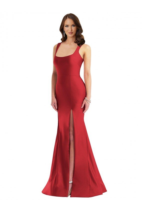 Square Neck Silky Satin Mermaid Formal Dress with Side Slit