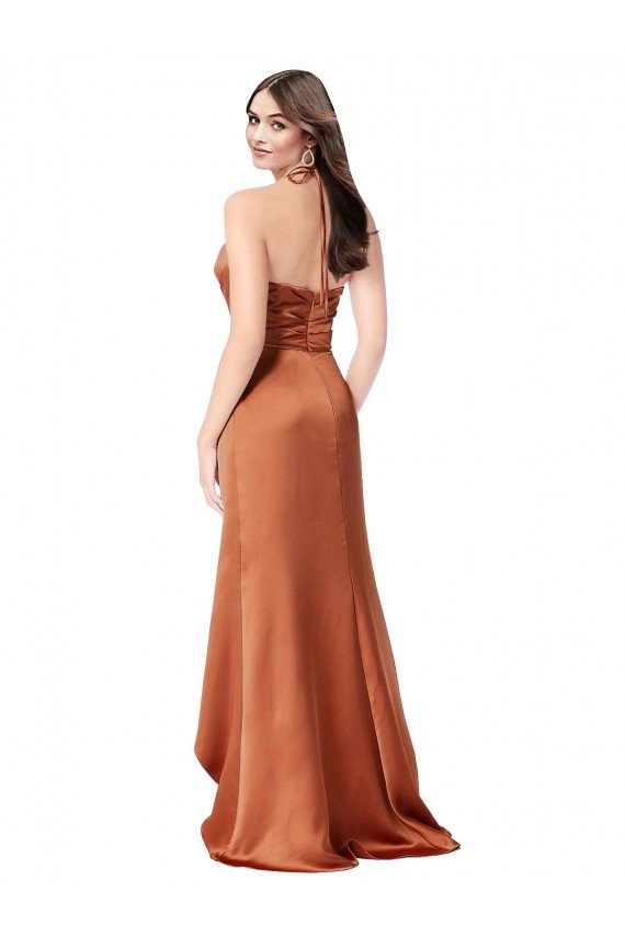 Faux-Wrap Skirt Silky Satin Formal Dress