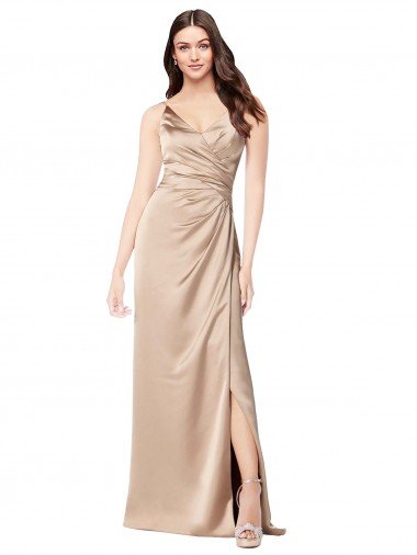 Shop Silky Satin Formal Dress with Draped Surplice Bodice