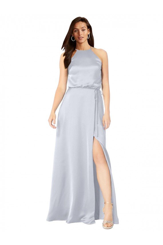 Halter Neck Silky Satin Formal Dress with Strappy Back