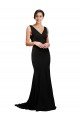 V-Neck Full Length Silky Satin Formal Dress with Soft Cowl Neck and Sweep Train