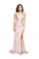 Full Length One Shoulder Long Silky Satin Formal Dress with High Split