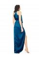 High Halter Neck Silky Satin Formal Dress with Sash Overlay and Side Split