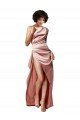 Low Back One Shoulder Full Length Silky Satin Formal Dress