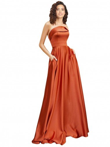 Shop Strapless Sweep Train Silky Satin Formal Dress with Pleats