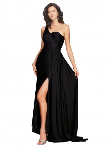 Shop Floor Length One Shoulder Silky Satin Formal Dress with Side Slit